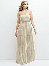 Front View Thumbnail - Champagne Modern Regency Chiffon Tiered Maxi Dress with Tie-Back