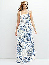 Front View Thumbnail - Cottage Rose Dusk Blue Modern Regency Chiffon Tiered Maxi Dress with Tie-Back