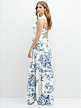 Rear View Thumbnail - Cottage Rose Dusk Blue Modern Regency Chiffon Tiered Maxi Dress with Tie-Back