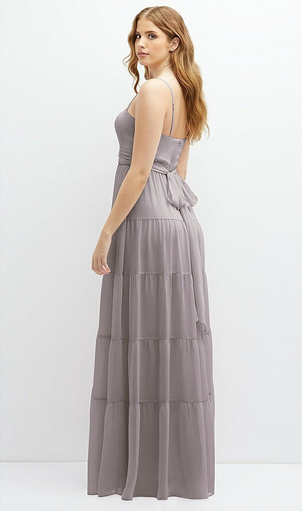 Back View - Cashmere Gray Modern Regency Chiffon Tiered Maxi Dress with Tie-Back