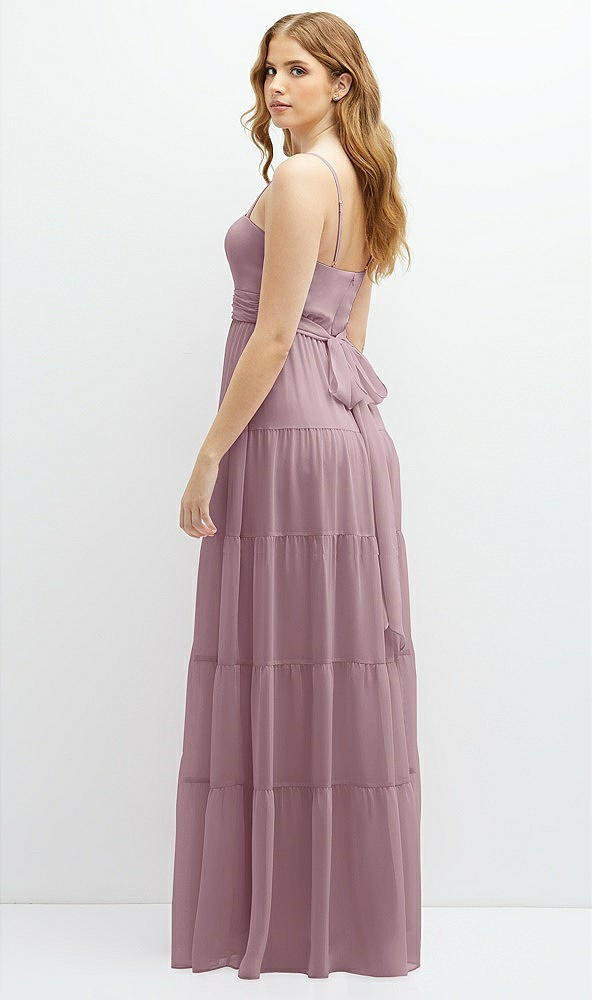 Back View - Dusty Rose Modern Regency Chiffon Tiered Maxi Dress with Tie-Back