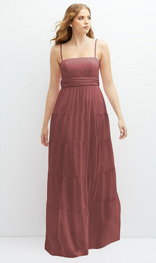 Front View - English Rose Modern Regency Chiffon Tiered Maxi Dress with Tie-Back
