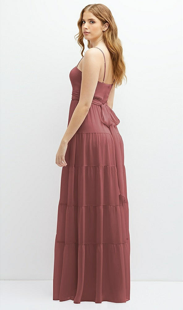 Back View - English Rose Modern Regency Chiffon Tiered Maxi Dress with Tie-Back