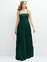 Front View Thumbnail - Hunter Green Modern Regency Chiffon Tiered Maxi Dress with Tie-Back