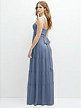 Rear View Thumbnail - Larkspur Blue Modern Regency Chiffon Tiered Maxi Dress with Tie-Back
