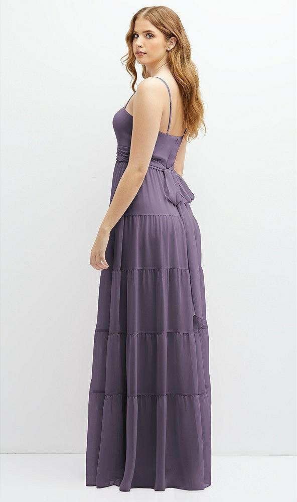 Back View - Lavender Modern Regency Chiffon Tiered Maxi Dress with Tie-Back