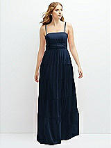 Front View Thumbnail - Midnight Navy Modern Regency Chiffon Tiered Maxi Dress with Tie-Back