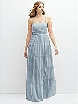 Front View Thumbnail - Mist Modern Regency Chiffon Tiered Maxi Dress with Tie-Back