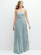 Front View Thumbnail - Morning Sky Modern Regency Chiffon Tiered Maxi Dress with Tie-Back