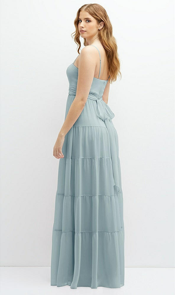Back View - Morning Sky Modern Regency Chiffon Tiered Maxi Dress with Tie-Back
