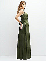 Side View Thumbnail - Olive Green Modern Regency Chiffon Tiered Maxi Dress with Tie-Back