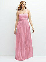 Front View Thumbnail - Peony Pink Modern Regency Chiffon Tiered Maxi Dress with Tie-Back