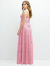 Rear View Thumbnail - Peony Pink Modern Regency Chiffon Tiered Maxi Dress with Tie-Back