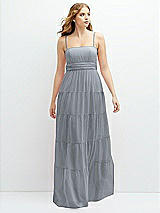 Front View Thumbnail - Platinum Modern Regency Chiffon Tiered Maxi Dress with Tie-Back