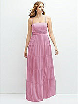 Front View Thumbnail - Powder Pink Modern Regency Chiffon Tiered Maxi Dress with Tie-Back
