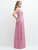 Side View Thumbnail - Powder Pink Modern Regency Chiffon Tiered Maxi Dress with Tie-Back
