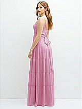 Rear View Thumbnail - Powder Pink Modern Regency Chiffon Tiered Maxi Dress with Tie-Back