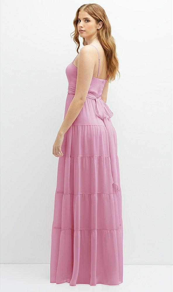 Back View - Powder Pink Modern Regency Chiffon Tiered Maxi Dress with Tie-Back