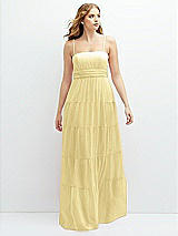 Front View Thumbnail - Pale Yellow Modern Regency Chiffon Tiered Maxi Dress with Tie-Back