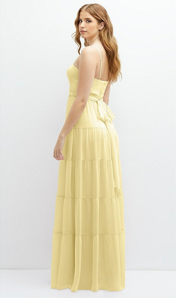 Back View - Pale Yellow Modern Regency Chiffon Tiered Maxi Dress with Tie-Back