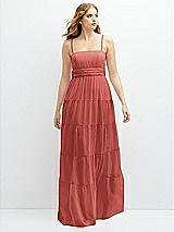 Front View Thumbnail - Coral Pink Modern Regency Chiffon Tiered Maxi Dress with Tie-Back