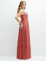 Side View Thumbnail - Coral Pink Modern Regency Chiffon Tiered Maxi Dress with Tie-Back