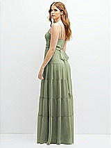 Rear View Thumbnail - Sage Modern Regency Chiffon Tiered Maxi Dress with Tie-Back