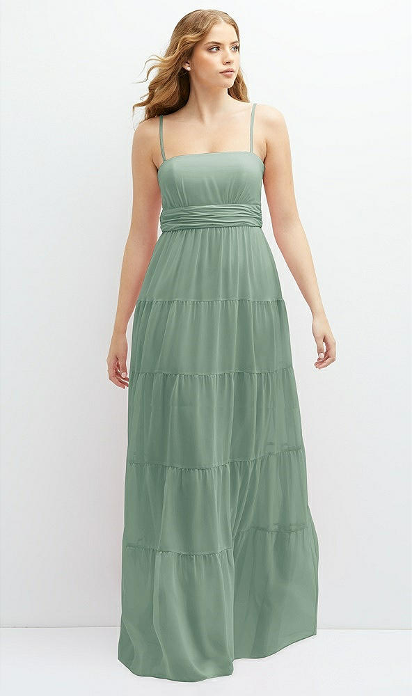 Front View - Seagrass Modern Regency Chiffon Tiered Maxi Dress with Tie-Back