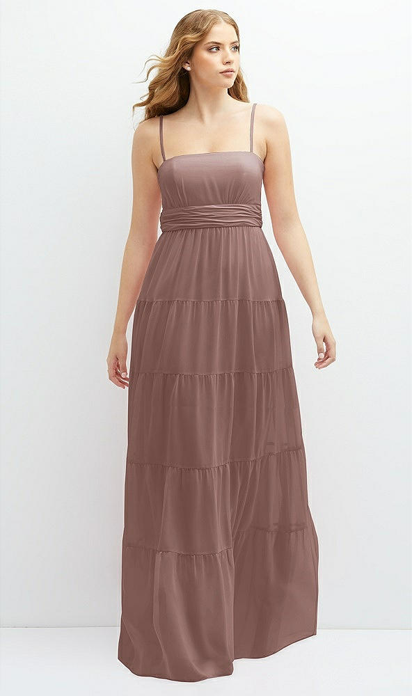 Front View - Sienna Modern Regency Chiffon Tiered Maxi Dress with Tie-Back