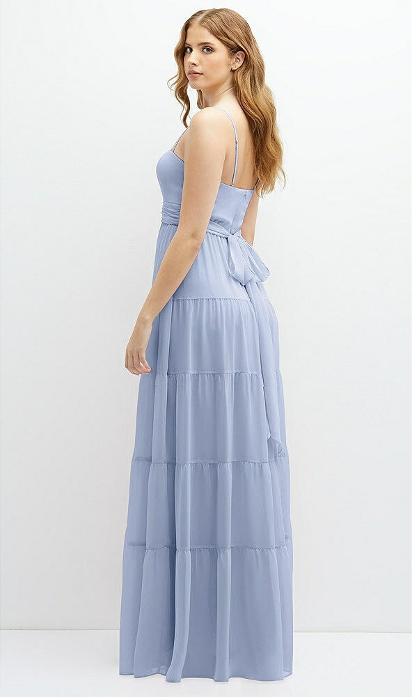 Back View - Sky Blue Modern Regency Chiffon Tiered Maxi Dress with Tie-Back