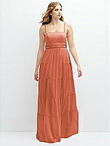 Front View Thumbnail - Terracotta Copper Modern Regency Chiffon Tiered Maxi Dress with Tie-Back