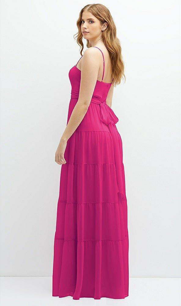 Back View - Think Pink Modern Regency Chiffon Tiered Maxi Dress with Tie-Back