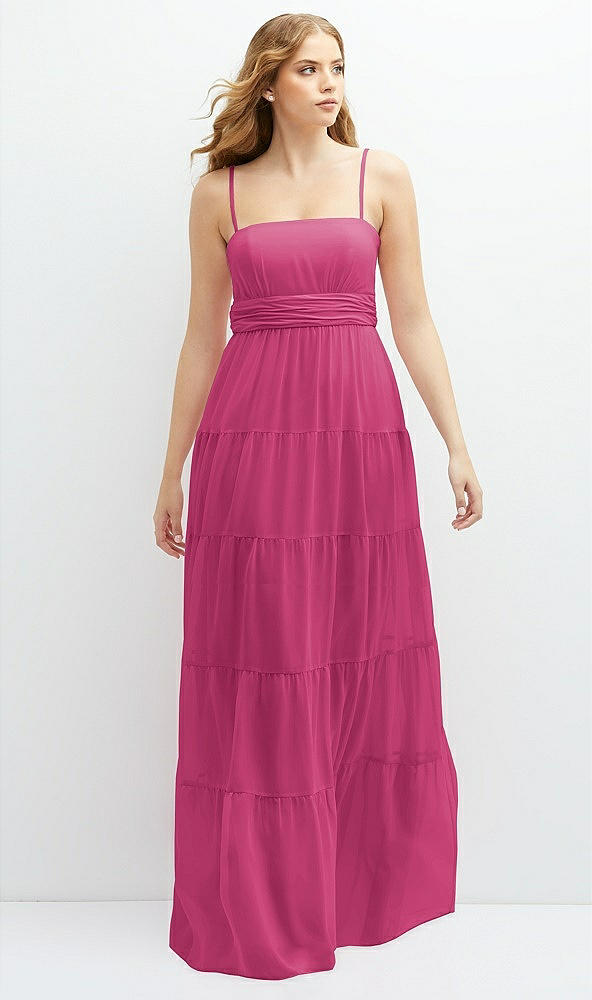 Front View - Tea Rose Modern Regency Chiffon Tiered Maxi Dress with Tie-Back