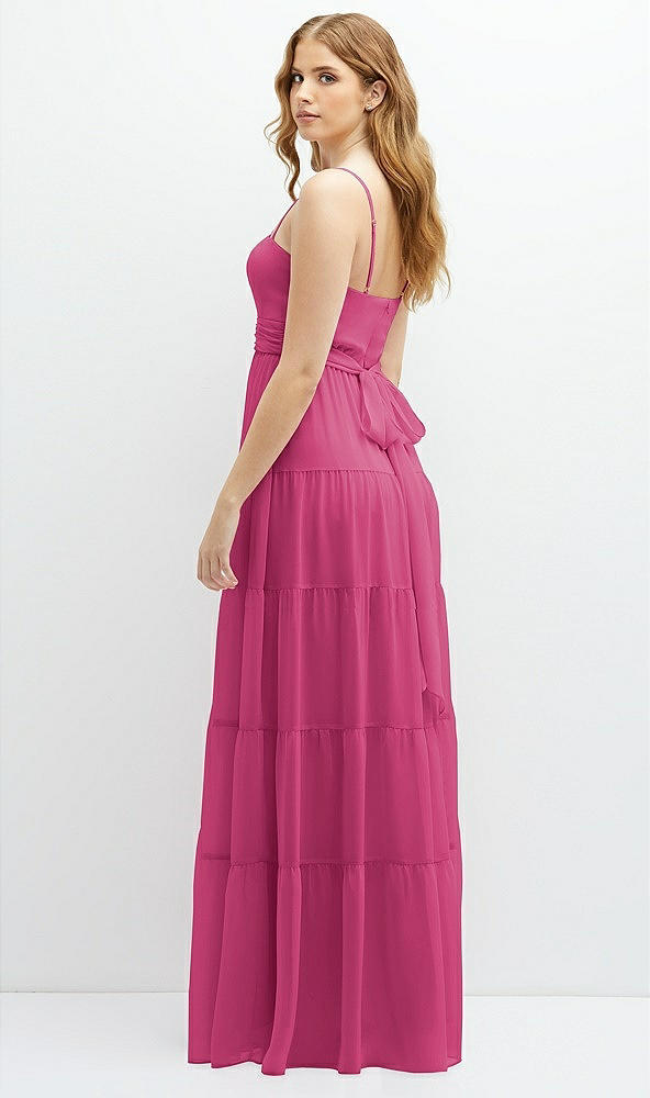 Back View - Tea Rose Modern Regency Chiffon Tiered Maxi Dress with Tie-Back