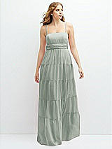 Front View Thumbnail - Willow Green Modern Regency Chiffon Tiered Maxi Dress with Tie-Back