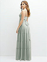 Rear View Thumbnail - Willow Green Modern Regency Chiffon Tiered Maxi Dress with Tie-Back