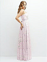 Side View Thumbnail - Watercolor Print Modern Regency Chiffon Tiered Maxi Dress with Tie-Back