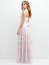 Rear View Thumbnail - Watercolor Print Modern Regency Chiffon Tiered Maxi Dress with Tie-Back