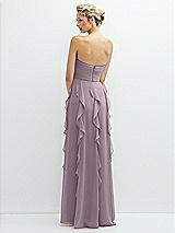 Rear View Thumbnail - Lilac Dusk Strapless Vertical Ruffle Chiffon Maxi Dress with Flower Detail