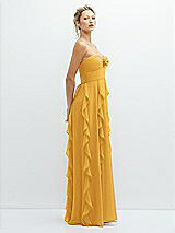 Side View Thumbnail - NYC Yellow Strapless Vertical Ruffle Chiffon Maxi Dress with Flower Detail