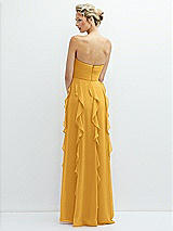 Rear View Thumbnail - NYC Yellow Strapless Vertical Ruffle Chiffon Maxi Dress with Flower Detail