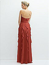 Rear View Thumbnail - Amber Sunset Strapless Vertical Ruffle Chiffon Maxi Dress with Flower Detail