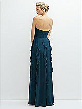Rear View Thumbnail - Atlantic Blue Strapless Vertical Ruffle Chiffon Maxi Dress with Flower Detail