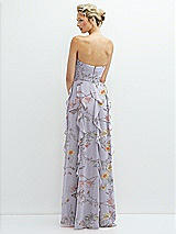Rear View Thumbnail - Butterfly Botanica Silver Dove Strapless Vertical Ruffle Chiffon Maxi Dress with Flower Detail