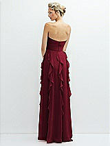 Rear View Thumbnail - Burgundy Strapless Vertical Ruffle Chiffon Maxi Dress with Flower Detail