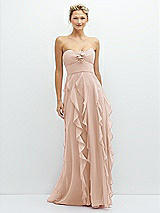 Front View Thumbnail - Cameo Strapless Vertical Ruffle Chiffon Maxi Dress with Flower Detail