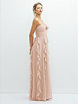 Side View Thumbnail - Cameo Strapless Vertical Ruffle Chiffon Maxi Dress with Flower Detail