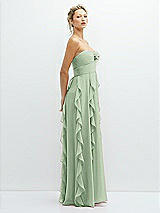 Side View Thumbnail - Celadon Strapless Vertical Ruffle Chiffon Maxi Dress with Flower Detail