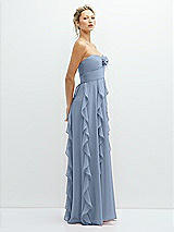 Side View Thumbnail - Cloudy Strapless Vertical Ruffle Chiffon Maxi Dress with Flower Detail