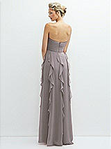 Rear View Thumbnail - Cashmere Gray Strapless Vertical Ruffle Chiffon Maxi Dress with Flower Detail